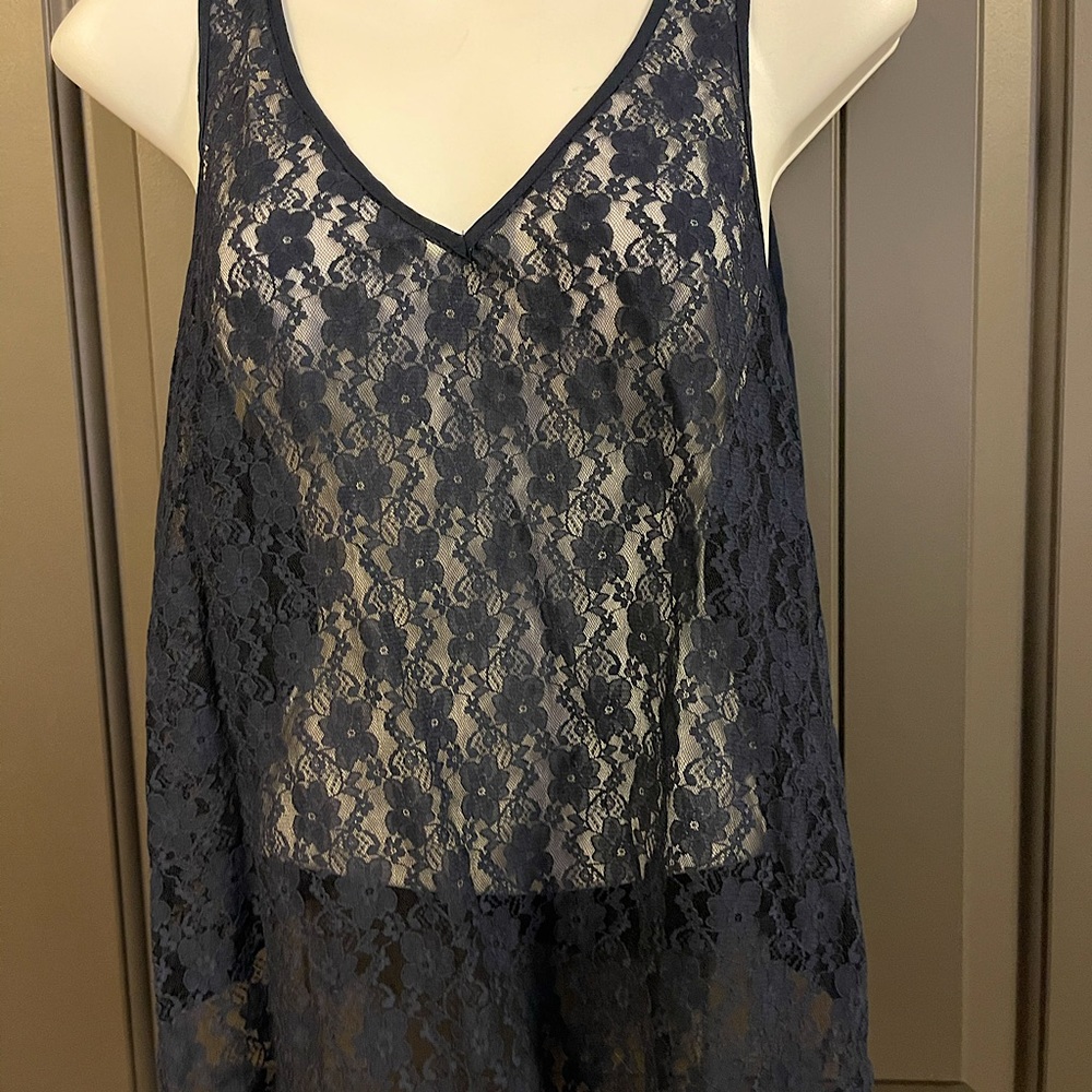 Hollister Dark Navy Blue Lace Sheer Top - Med